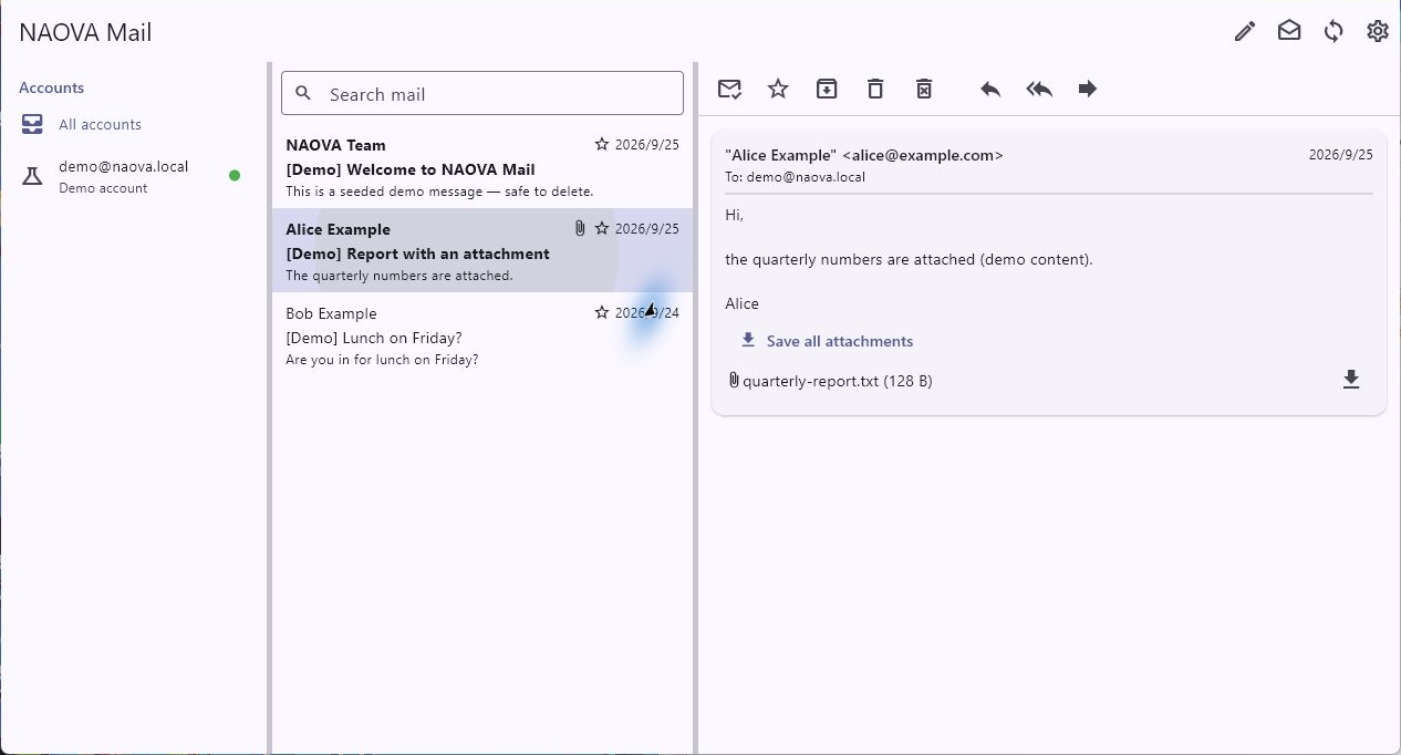NAOVA Mail 客户端截图，本地演示数据。